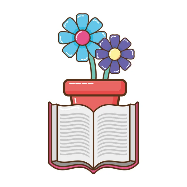 Livro aberto com ícone isolado vaso de flores — Vetor de Stock