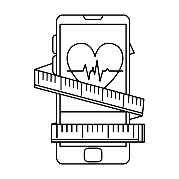 Smartphone com cardiocardio e fita métrica —  Vetores de Stock