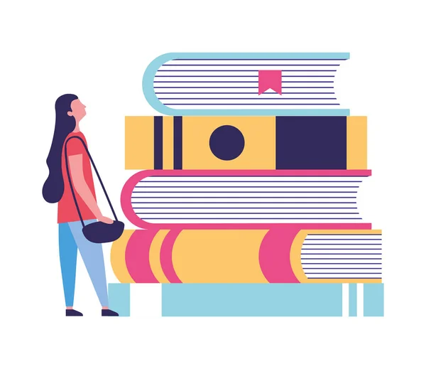 Young woman with education books — 스톡 벡터