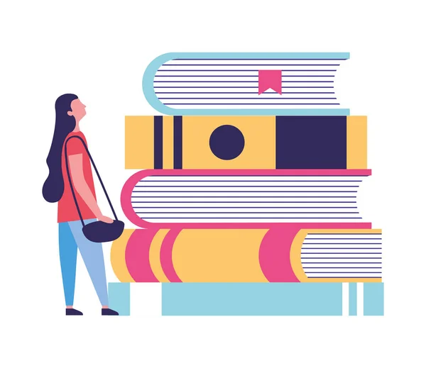 Jovem mulher com livros de educação —  Vetores de Stock