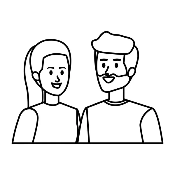 Jóvenes avatares pareja personajes — Vector de stock