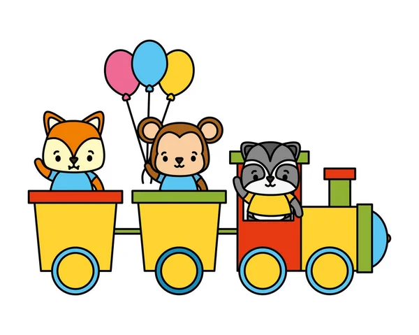 Cute animal train toys — Stock Vector