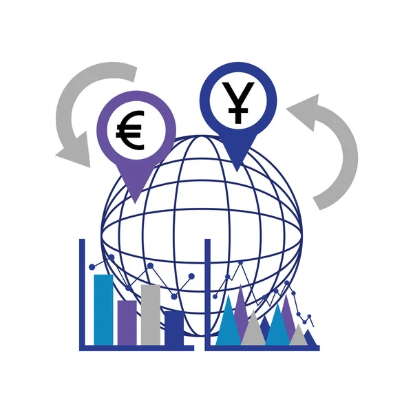 Diagrama de estadísticas empresariales moneda mundial cambio de divisas — Vector de stock