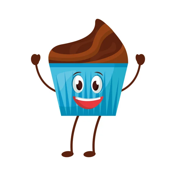 Feliz cupcake kawaii dulce mascota diseño imagen — Vector de stock