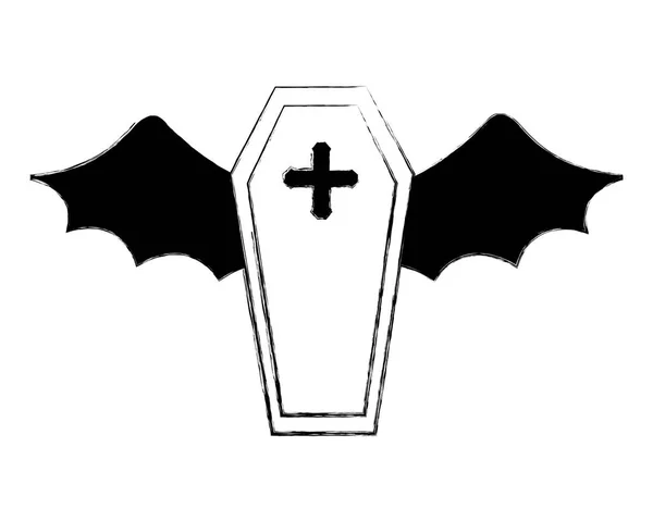 Caixão de Halloween com asas morcego horror —  Vetores de Stock