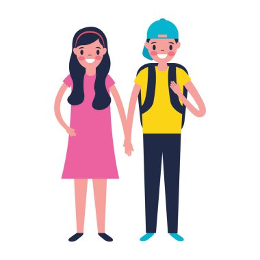 gülümseyen erkek ve kız el ele tutuşarak