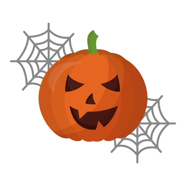 Calabaza de Halloween con la tela de araña icono aislado — Vector de stock