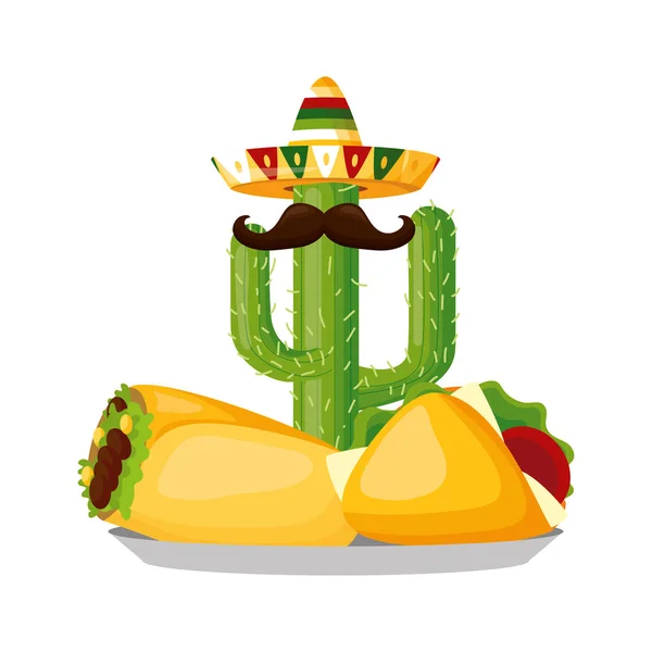 Meksika kaktüs taco burrito — Stok Vektör