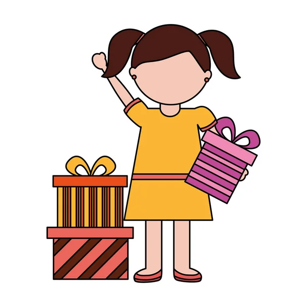 Маленька дівчинка тримає подарунок на день народження — стоковий вектор