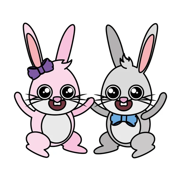 Beautiful rabbits couple easter characters — Stock Vector