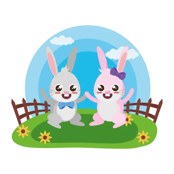 Mignon couple de lapin — Image vectorielle