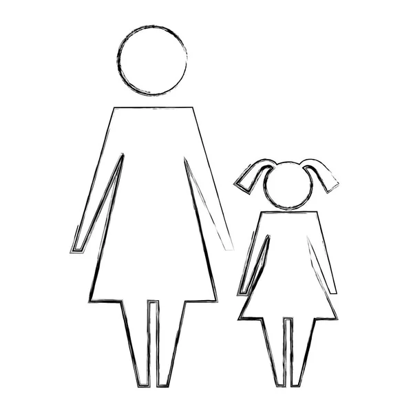 Wanita ibu dan anak perempuan pictogram - Stok Vektor