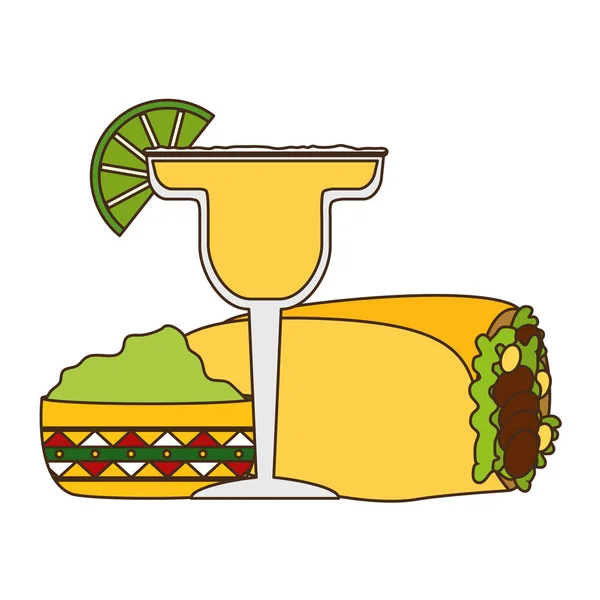 Mexcian burrito tequila guacamole — Stock Vector