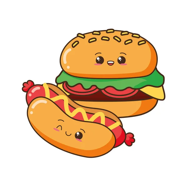 Kawaii dos desenhos animados Fast Food — Vetor de Stock