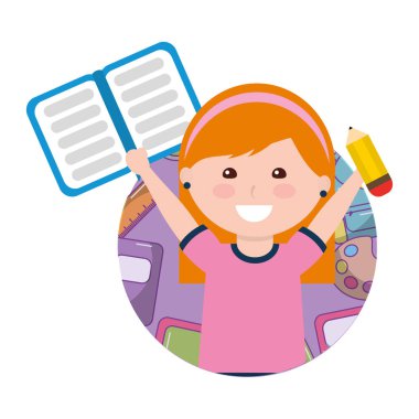 defter ve kalem ile küçük kız öğrenci