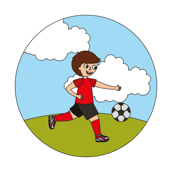 Młody chłopak grać w piłkę nożną — Wektor stockowy