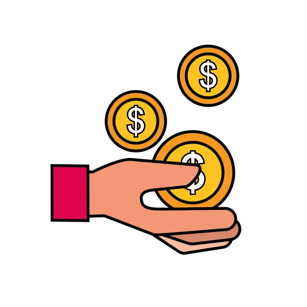 Hand houden van munten geld online winkelen — Stockvector