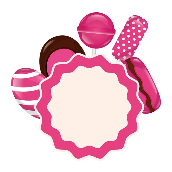Bonbons sucrés étiquette gomme de macaron sucette — Image vectorielle