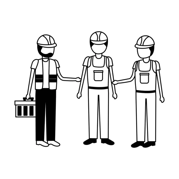 Trabajadores de la construcción con kit de herramientas — Vector de stock