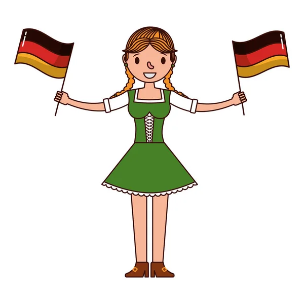 Mujer alemana con banderas alemania icono aislado — Vector de stock