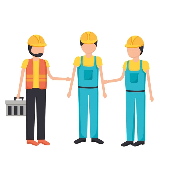 Trabajadores de la construcción con kit de herramientas — Vector de stock