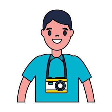 Gezgin adam turist beyaz arka plan üzerinde