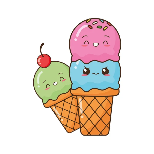 Gelato al cartone animato kawaii — Vettoriale Stock