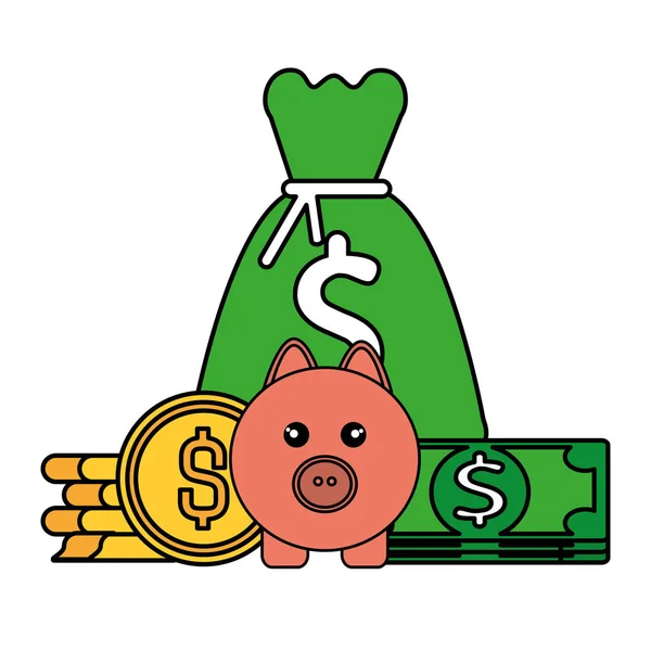 Свинья с монетами — стоковый вектор