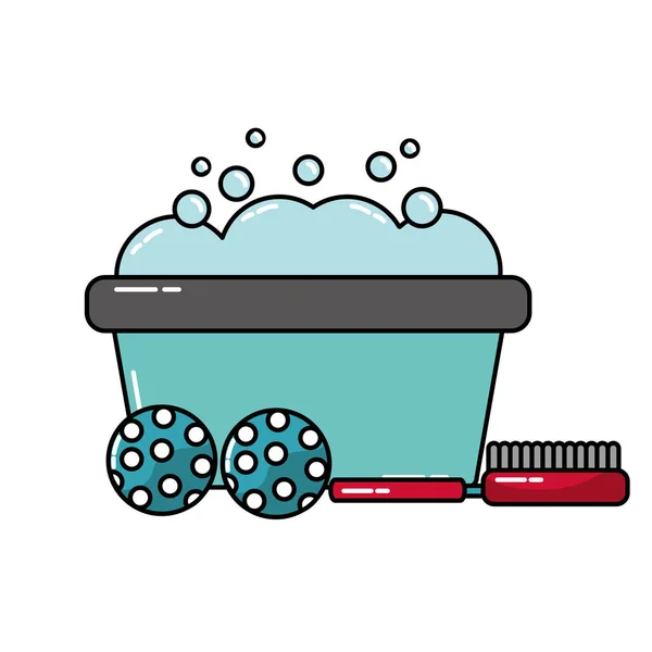 Bacia bolas de espuma e escova grooming pet — Vetor de Stock