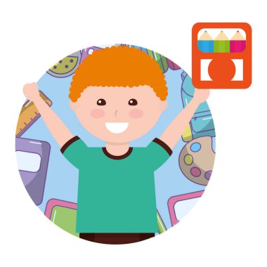 kutu renkleri avatar karakteri ile küçük çocuk öğrenci