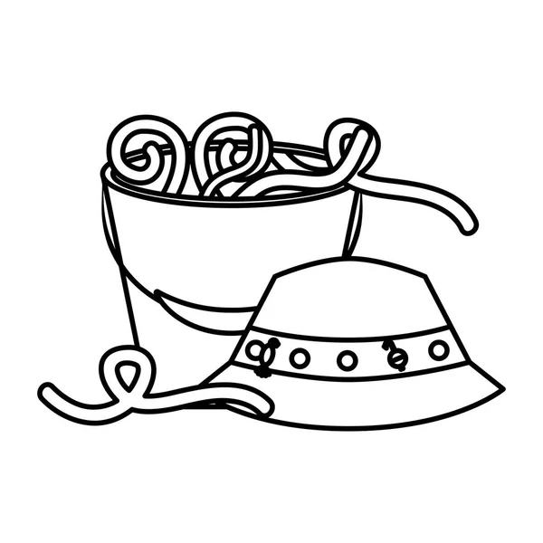 Sombrero de pesca cubo gusano cebo equipo hobby — Vector de stock