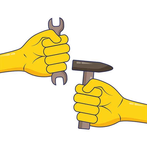 Mãos com ferramentas dia de trabalho — Vetor de Stock
