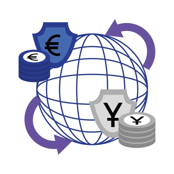 Handel affärer pengar euro yen utländsk valuta — Stock vektor