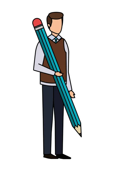 Homem de negócios elegante com lápis grande — Vetor de Stock