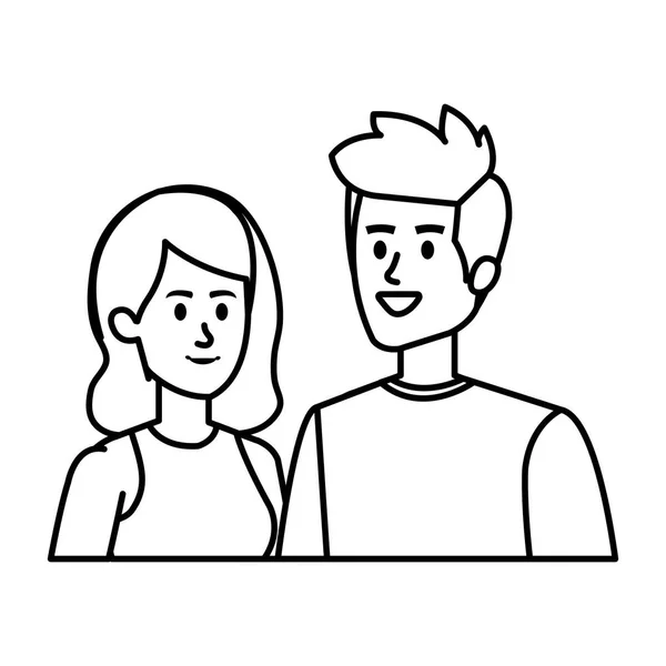 Jóvenes avatares pareja personajes — Vector de stock