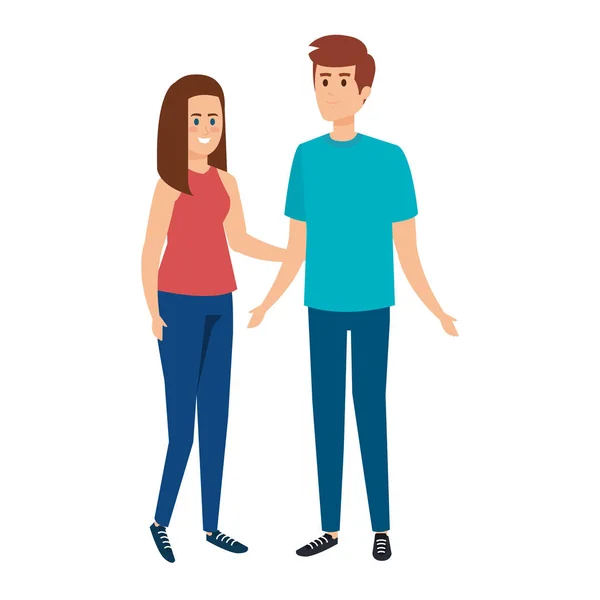 Jóvenes avatares pareja personajes — Vector de stock