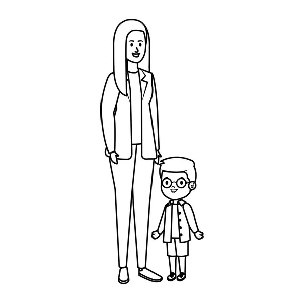 Jeune mère avec des personnages de petit fils — Image vectorielle