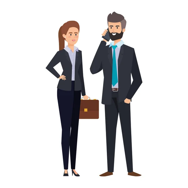 Pareja de negocios llamando con smartphone — Vector de stock