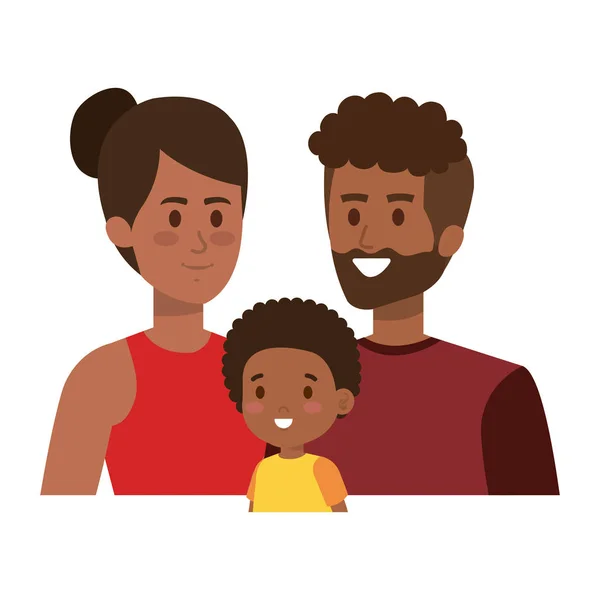 Afro föräldrar par med sonen tecken — Stock vektor