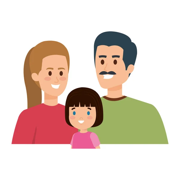 Padres pareja con hija personajes — Archivo Imágenes Vectoriales