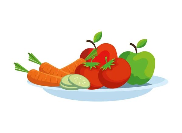 菜与蔬菜和水果沙拉 — 图库矢量图片