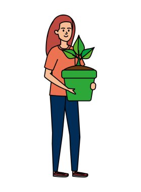 güzel kadın tencerede houseplant kaldırma