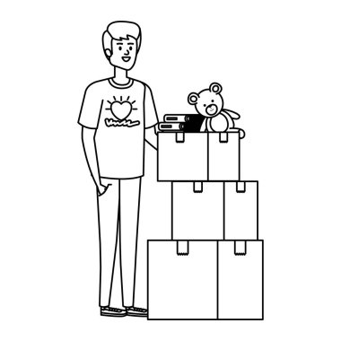 Genç adam bağış kutularıyla gönüllü oldu.