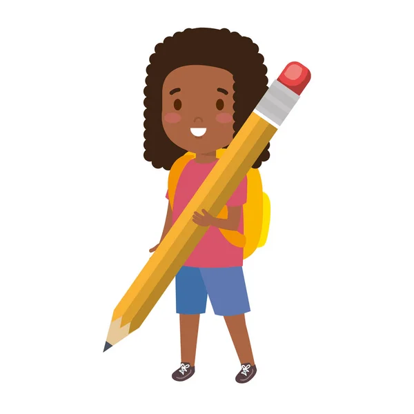 Negro niña estudiante con lápiz — Vector de stock