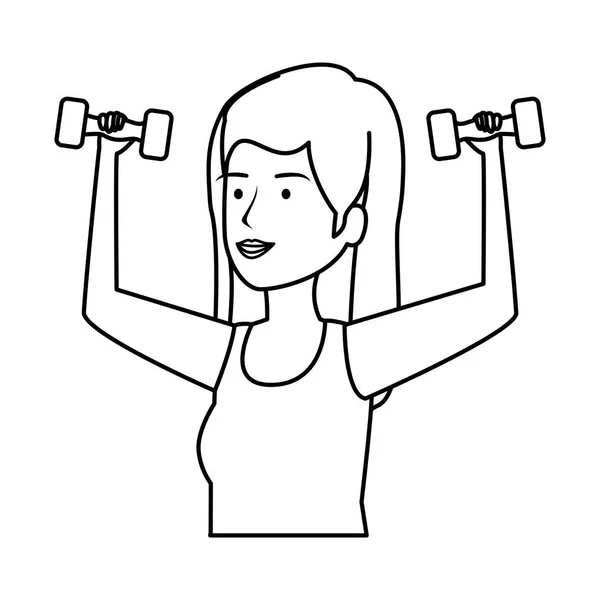 Cute girl lifting dumbbells — Stock Vector