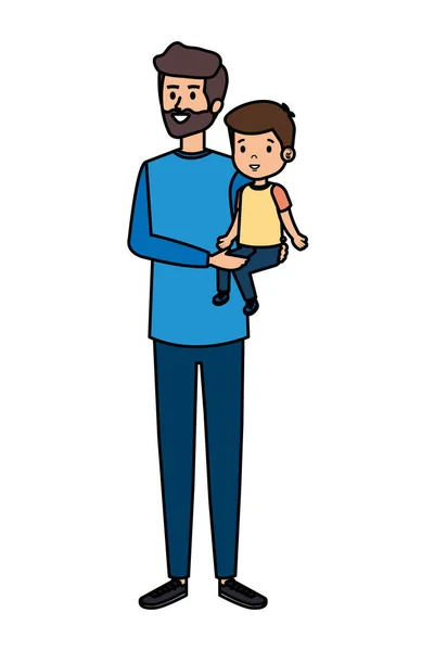 Padre joven con personajes de hijo — Vector de stock