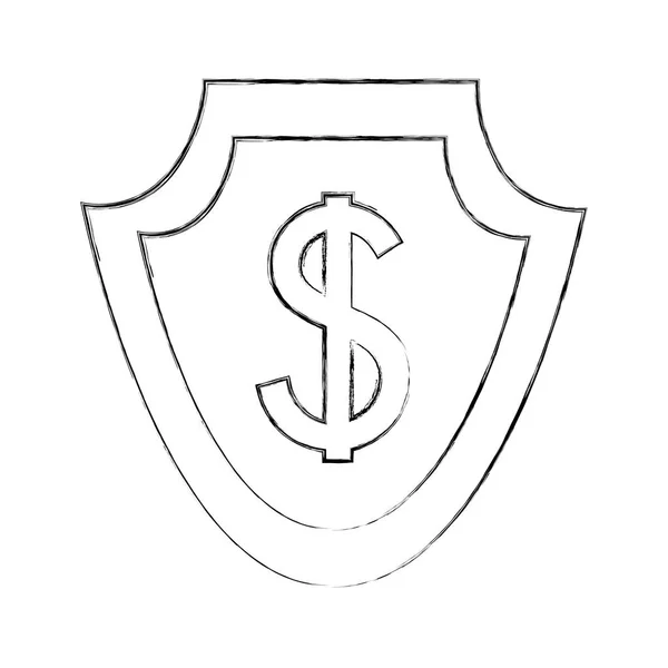 Escudo com símbolo de dólar ícone isolado — Vetor de Stock