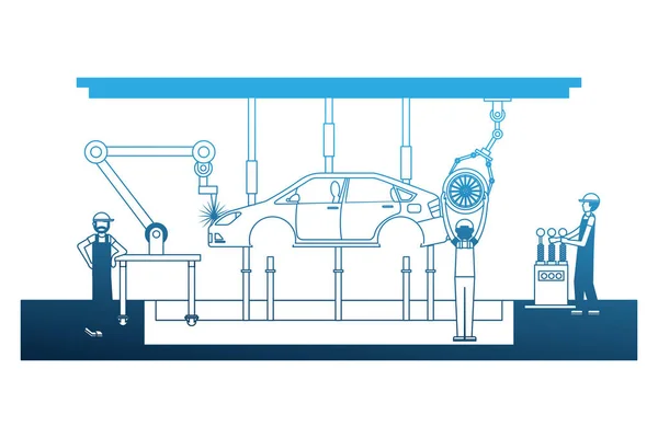 労働者ロボット アームや組立ラインの自動車産業 — ストックベクタ