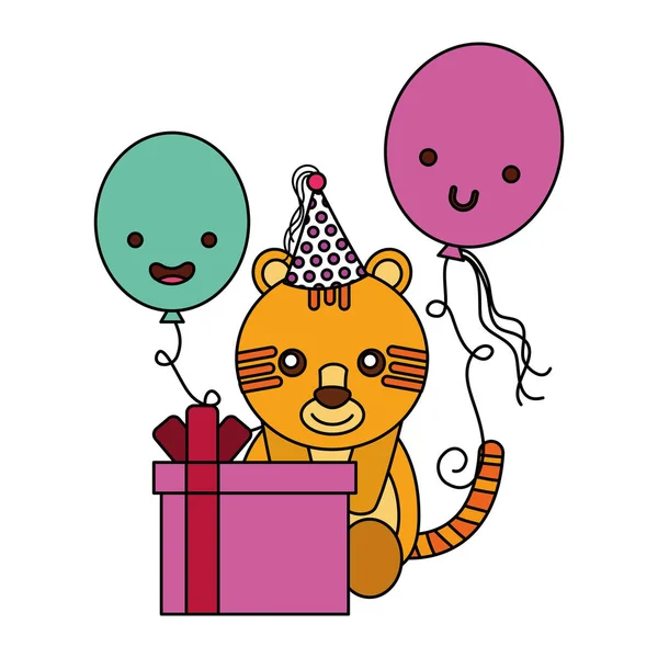 Cute Tiger prezent urodzinowy balon — Wektor stockowy