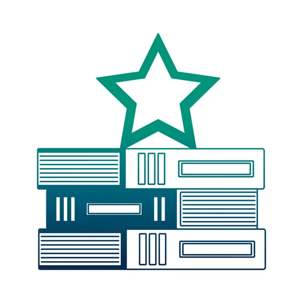 星の孤立したアイコンを持つ図書館の本の山 — ストックベクタ